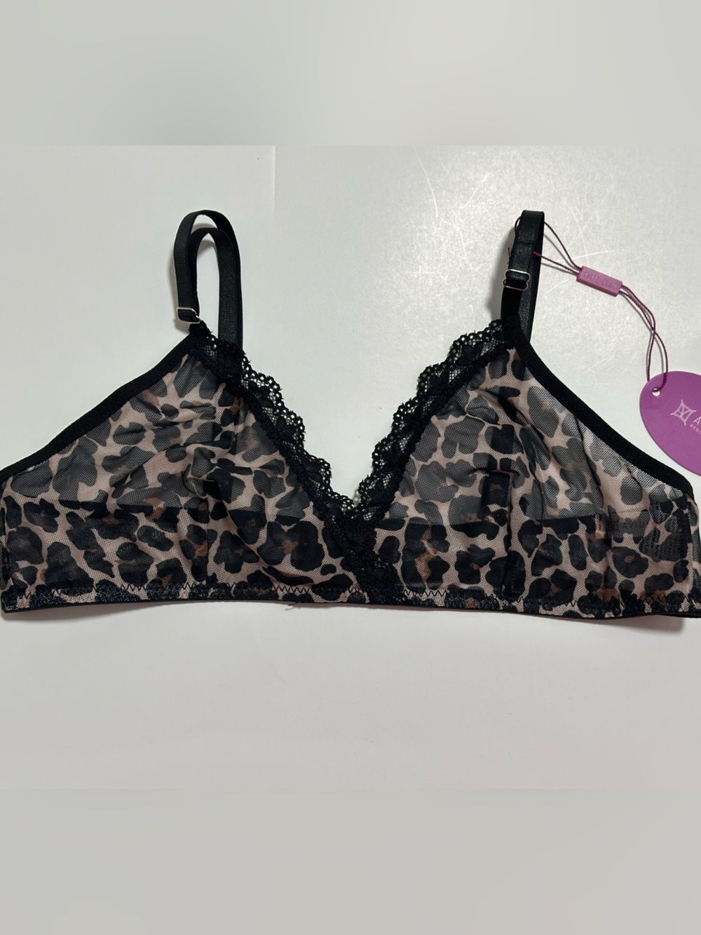 Sheer Leopard-Print Lace Bralette - Black/Beige